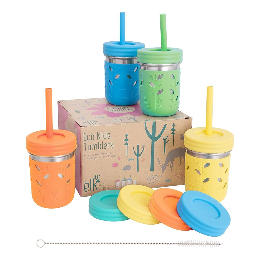 Elk and Friends Stainless Steel Cups | 10 oz Mason Jar Design | Kids & Toddler Cups with Silicone... | Amazon (CA)
