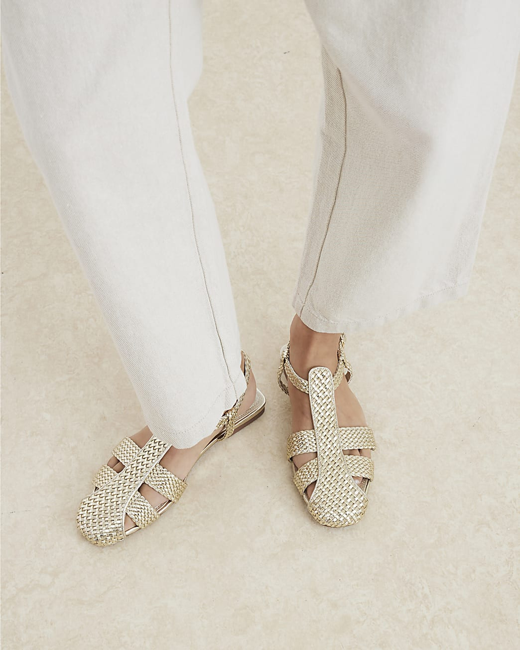 Gold Woven Sandals | River Island UK & IE