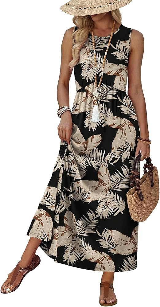 WIHOLL Summer Dresses Babydoll Maxi Dress Empire Waist Beach Vacation Sundresses 2026 with Pocket... | Amazon (US)