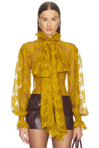 Markgong Gathered Lace Blouse in Yellow from Revolve.com | Revolve Clothing (Global)