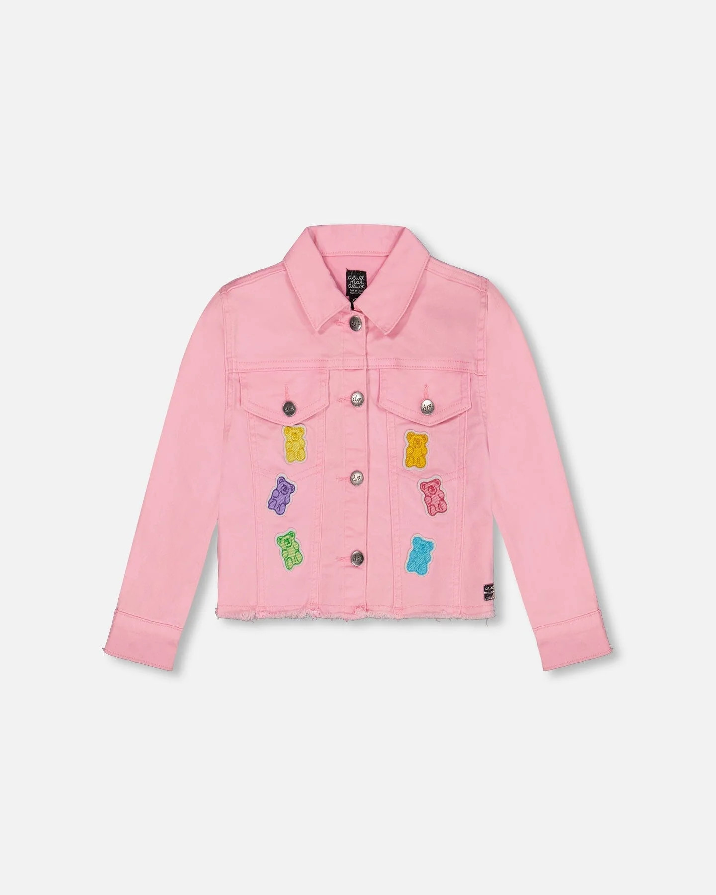 Jean Jacket With Embroidery Pink And Multicolored Gummies - Deux par Deux | Deux par Deux Childrens Designer Clothing