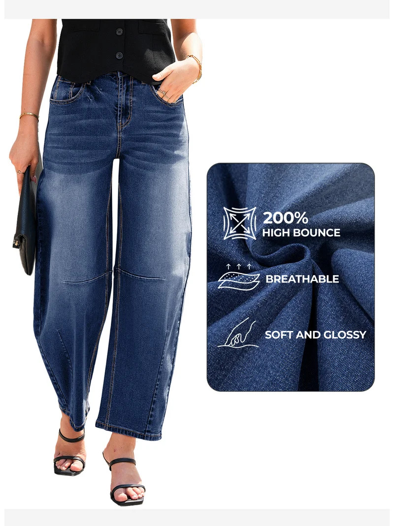 DOKOTOO Women's Barrel Jeans Mid Rise Vintage Y2k Baggy Boyfriend Jeans Loose Ankle Denim Stretch... | Walmart (US)