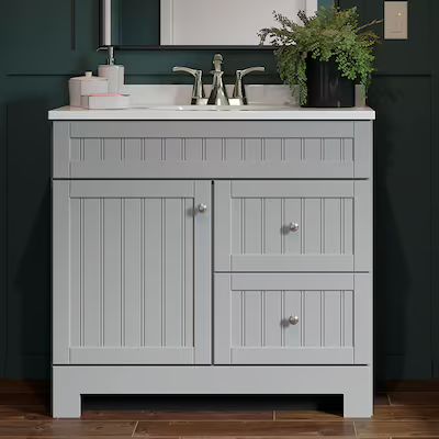 Style Selections Ellenbee 36-in Gray Single Sink Bathroom Vanity with White Cultured Marble Top | Lowe's
