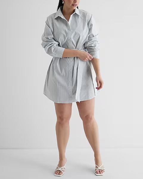 Cotton-Blend Striped Boyfriend Poplin Portofino Shirt Dress | Express