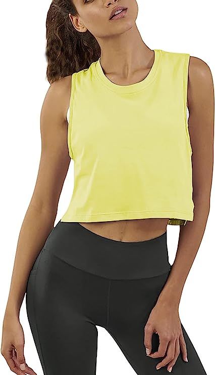 Mippo Womens Workout Crop Tops Cute Sheer Mesh Back Gym Yoga Tank Tops Muscle Tee | Amazon (US)