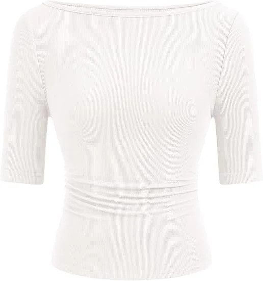 PRETTYGARDEN Womens Summer Short Sleeve Tops Boat Neck Ribbed Knit Slim Fit T Shirt Casual Basic ... | Walmart (US)