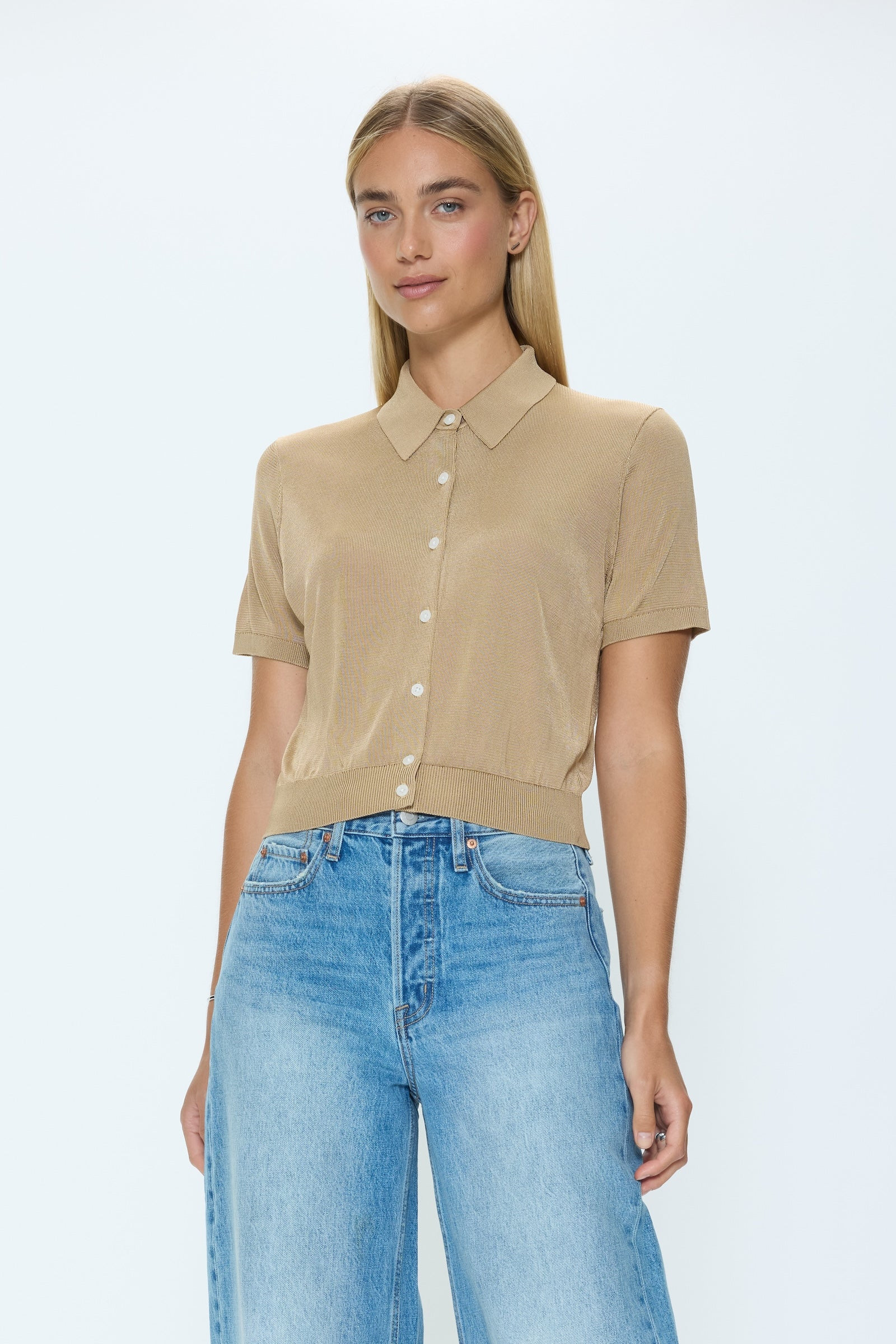 Lucca Short Sleeve Polo Sweater - Wheat | Pistola Denim