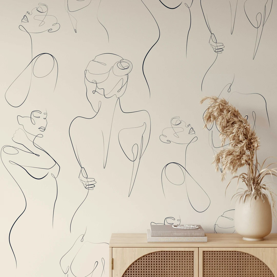 Female Body Line Art Self-adhesive Wallpaper Removable Wall Decor Easy Installation - Etsy | Etsy (US)