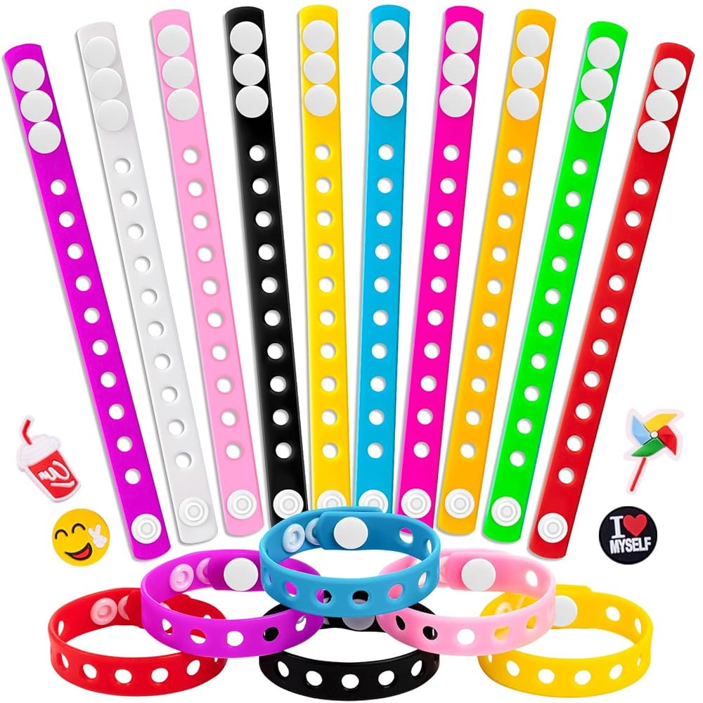 20 Pcs Silicone Charm Bracelets, 8 Inch Bracelets Bulk Band for Kids, Silicone Wristbands Adjusta... | Amazon (US)