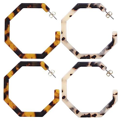 3 Pairs Acrylic Resin hoop earrings Fashion Geometric Octagon 6 Cm In Diameter Earrings Jewelry f... | Amazon (US)