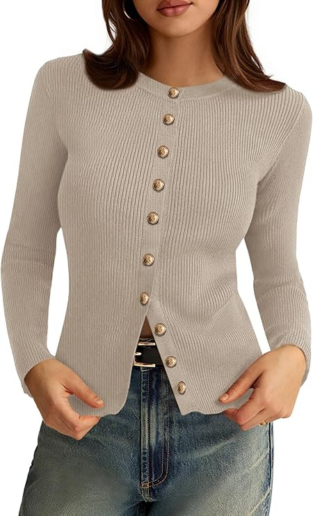PRETTYGARDEN Womens 2025 Fall Cardigan Sweaters Lightweight Long Sleeve Button up Ribbed Knit Top... | Amazon (US)