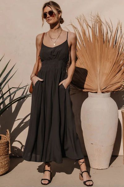 Janecia Midi Dress in Dark Olive | Bohme