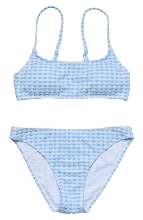 Snapper Rock Kids' Seaside Gingham Crop Two-Piece Swimsuit in Blue at Nordstrom, Size 14Y | Nordstrom