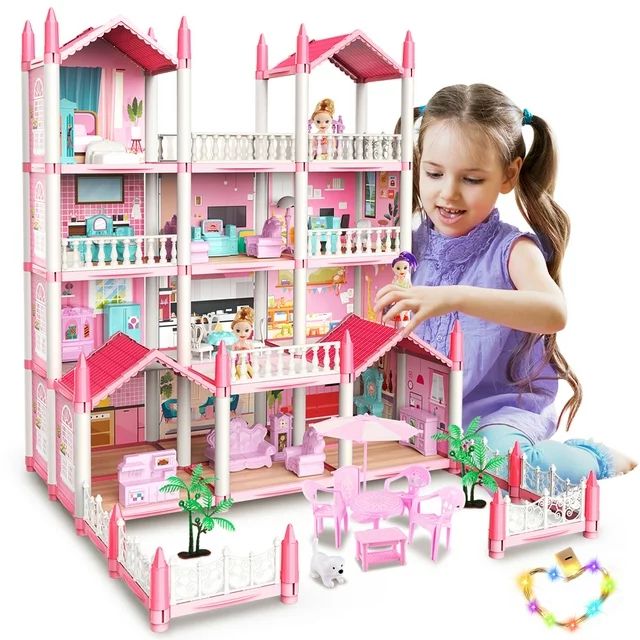 JoyStone Play Dollhouse with Doll Toy Figures and 14 Rooms Furniture and Accessories Creative Dol... | Walmart (US)