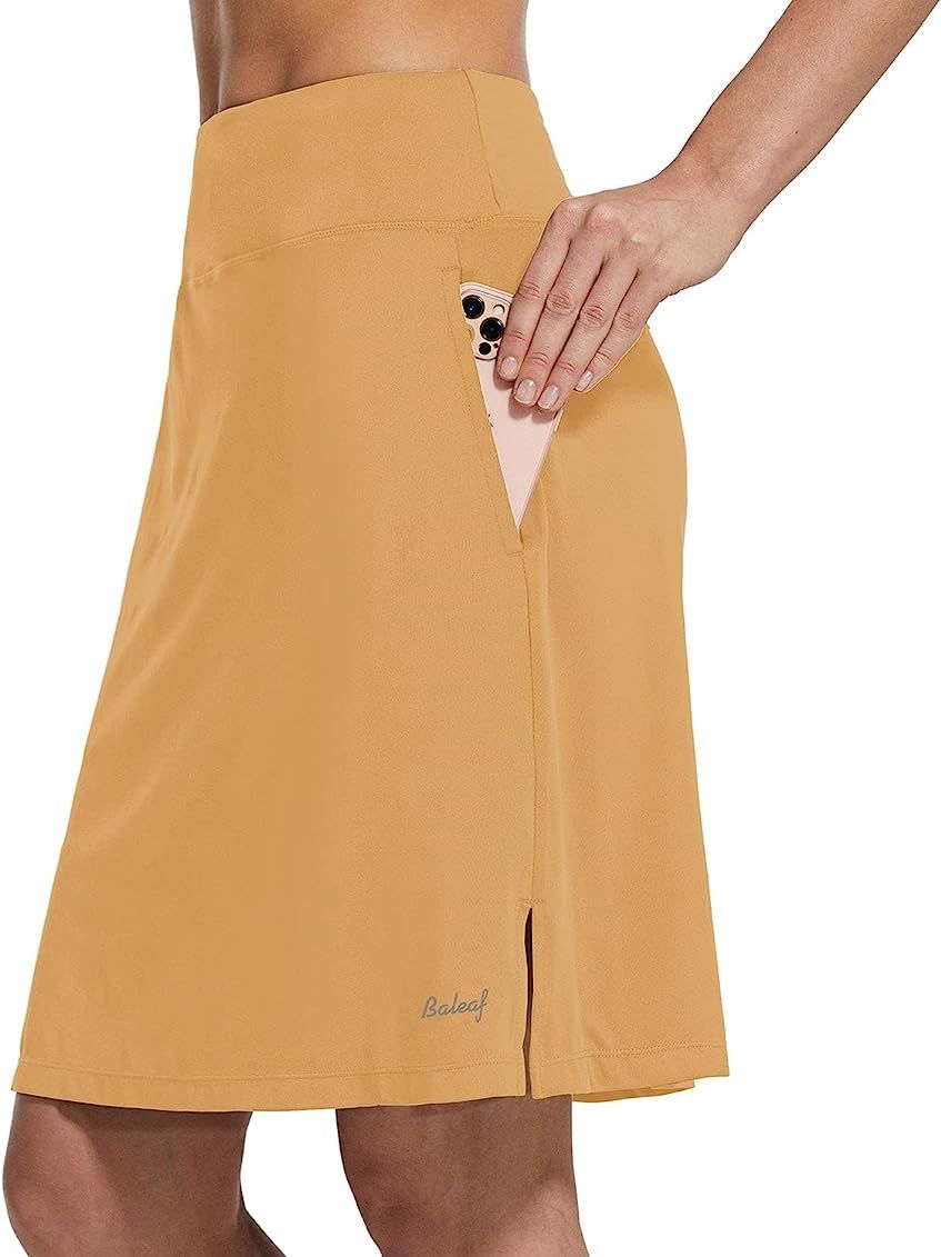 BALEAF Women's 20" Knee Length Skorts Skirts Athletic Modest Long Golf Casual Skirt Zipper Pocket UV | Amazon (US)