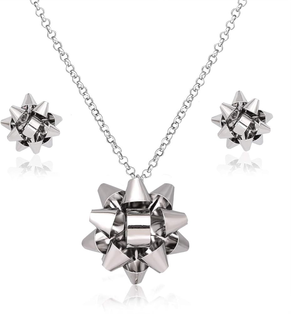 MOLOCH Christmas Necklace Earring Set Statement Gift Bow Pendant Necklace Post Stud Earring Set C... | Amazon (US)