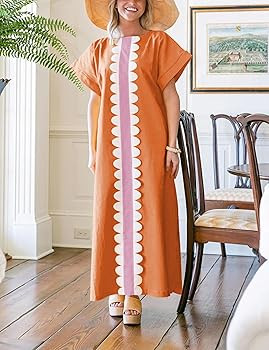 Yidarer Women's T-Shirt Maxi Dress Crew Neck Oversized Color Block Side Split Long Sundress with ... | Amazon (US)