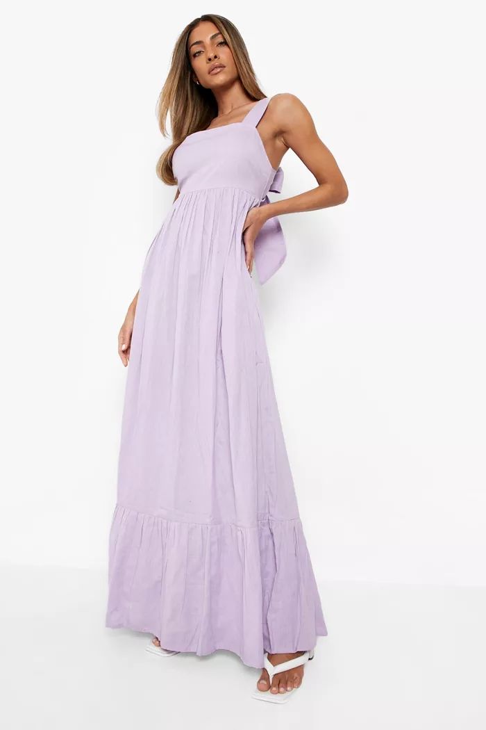 Linen Tie Back Strappy Maxi Dress | Boohoo.com (US & CA)