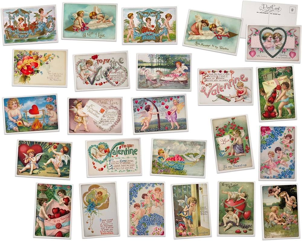 Vintage Valentine Postcards - 24 Retro Valentine's Day Postcards - Assorted Cherub Love Designs -... | Amazon (US)