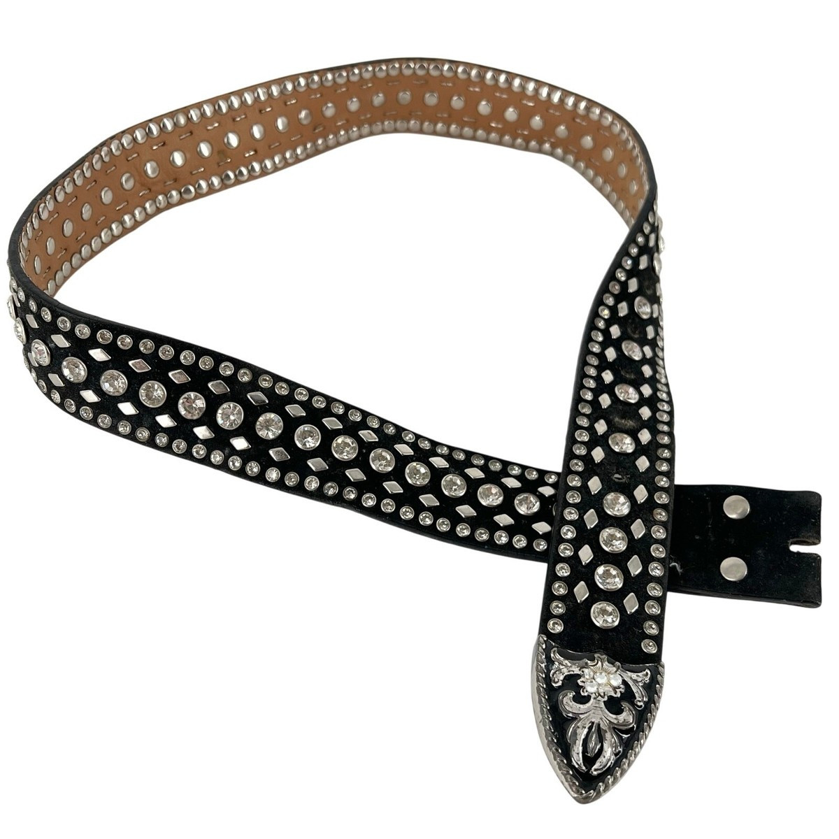 Y2K rhinestone studded black leather belt 2000s vintage | eBay US