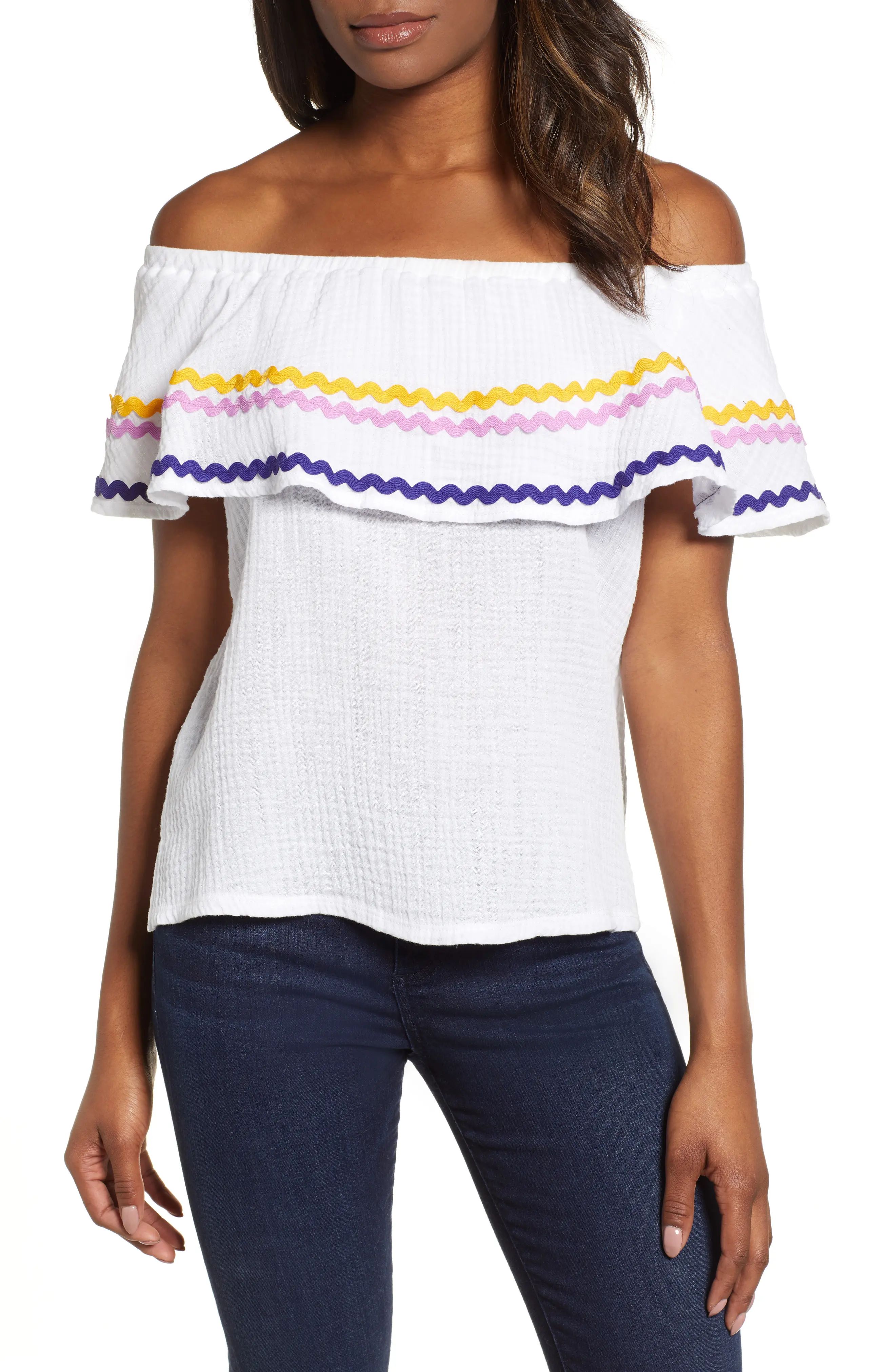 Gibson x Hi Sugarplum! Santa Fe Rickrack Off the Shoulder Top (Regular & Petite) (Nordstrom Exclusiv | Nordstrom