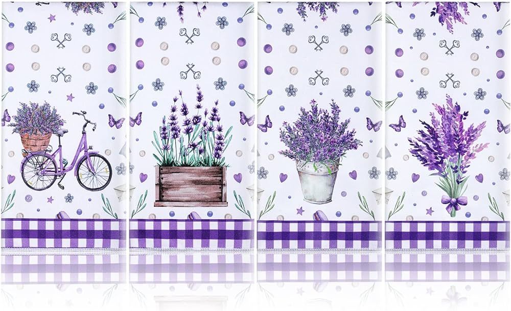 Funtery Set of 4 Purple Lavender Kitchen Towel Decoration Set Purple Flower Hand Towels Spring Th... | Amazon (US)