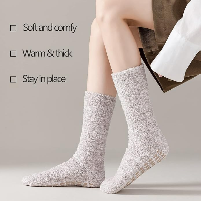 JORMATT 3 Pairs Ultra Thick Grip Fuzzy Socks Non Skid Slipper Hospital Socks Unisex | Amazon (US)