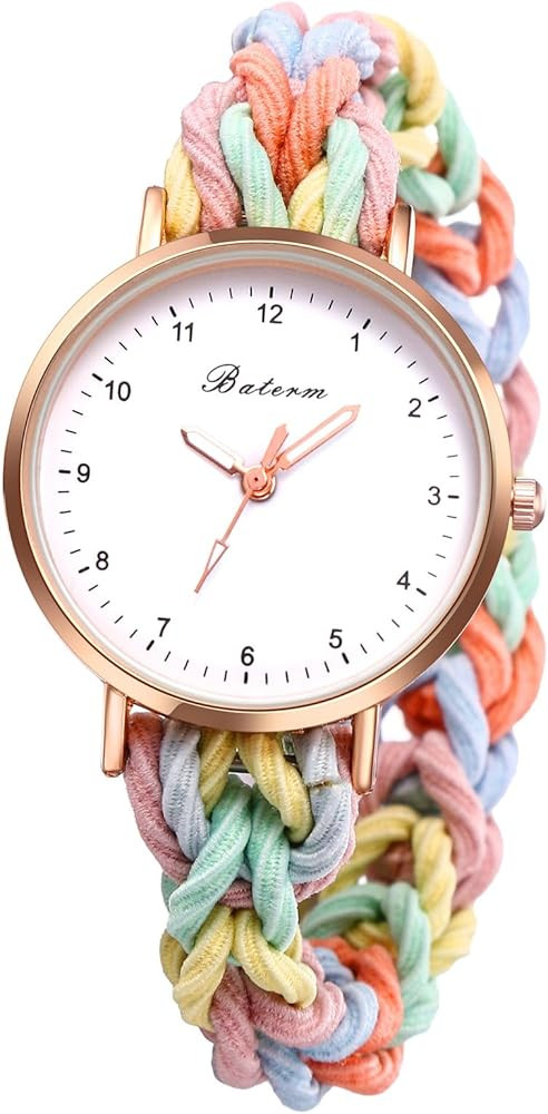 JewelryWe Womens Stretch Band Watches: Analog Quartz Elastic Watch Colorful Weave Rope Expansion ... | Amazon (US)
