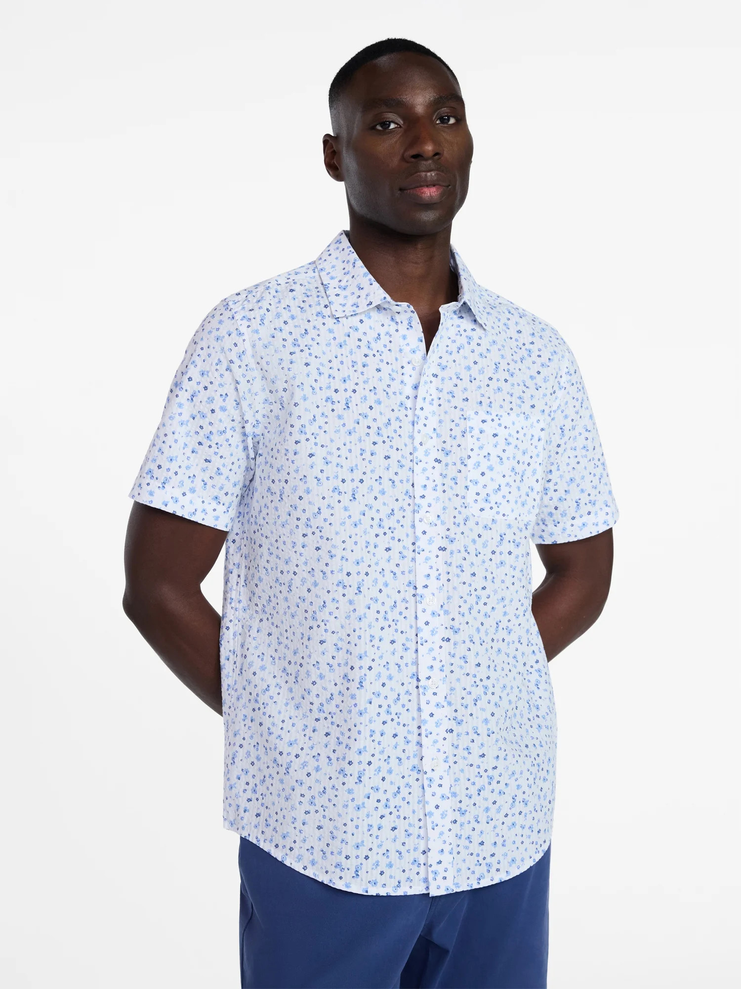 George Men's & Big Men's Short Sleeve Button-Up Seersucker Poplin Shirt, Sizes XS-3XLT | Walmart (US)