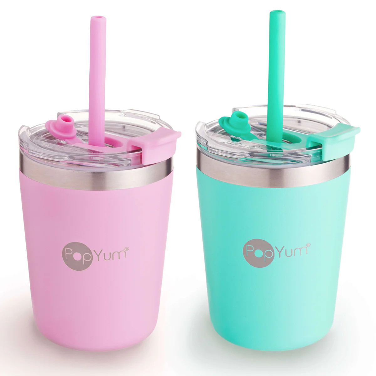 PopYum 9oz Insulated Kids’ Cups, 2-Pack, Green, Pink | PopYum
