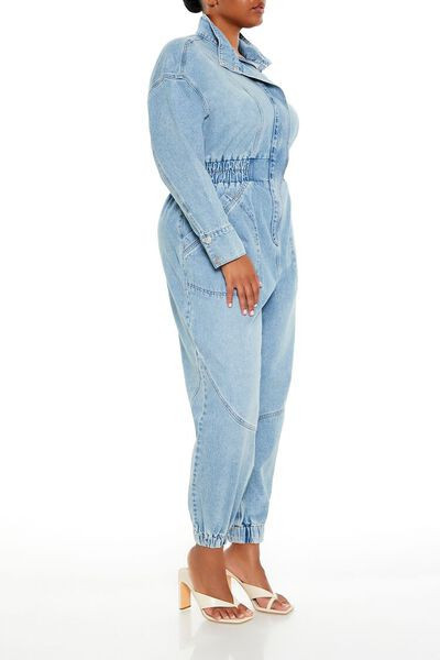 Plus Size Denim Funnel-Neck Jumpsuit | Forever 21