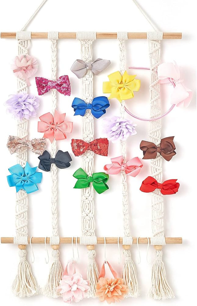 Isuesee Hair Bow Holder for Girls Macrame Headband Organizer Hanging Hair Bow Hanger Storage Hair... | Amazon (US)