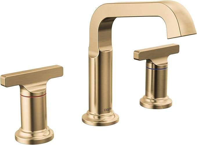 Delta Faucet Tetra Gold Widespread Bathroom Faucet 3 Hole, Gold Bathroom Faucet for Bathroom Sink... | Amazon (US)