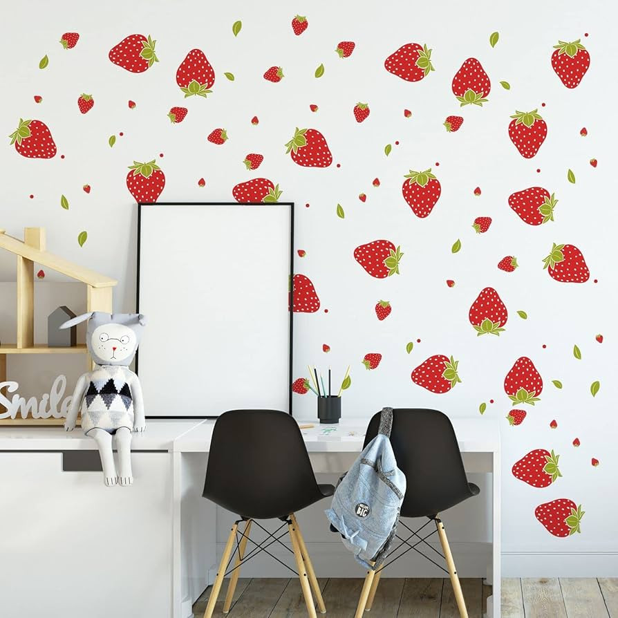 92 Pieces Strawberry Decor Strawberry Stickers Strawberry Wall Decals for Girls Boys Baby Bedroom... | Amazon (US)