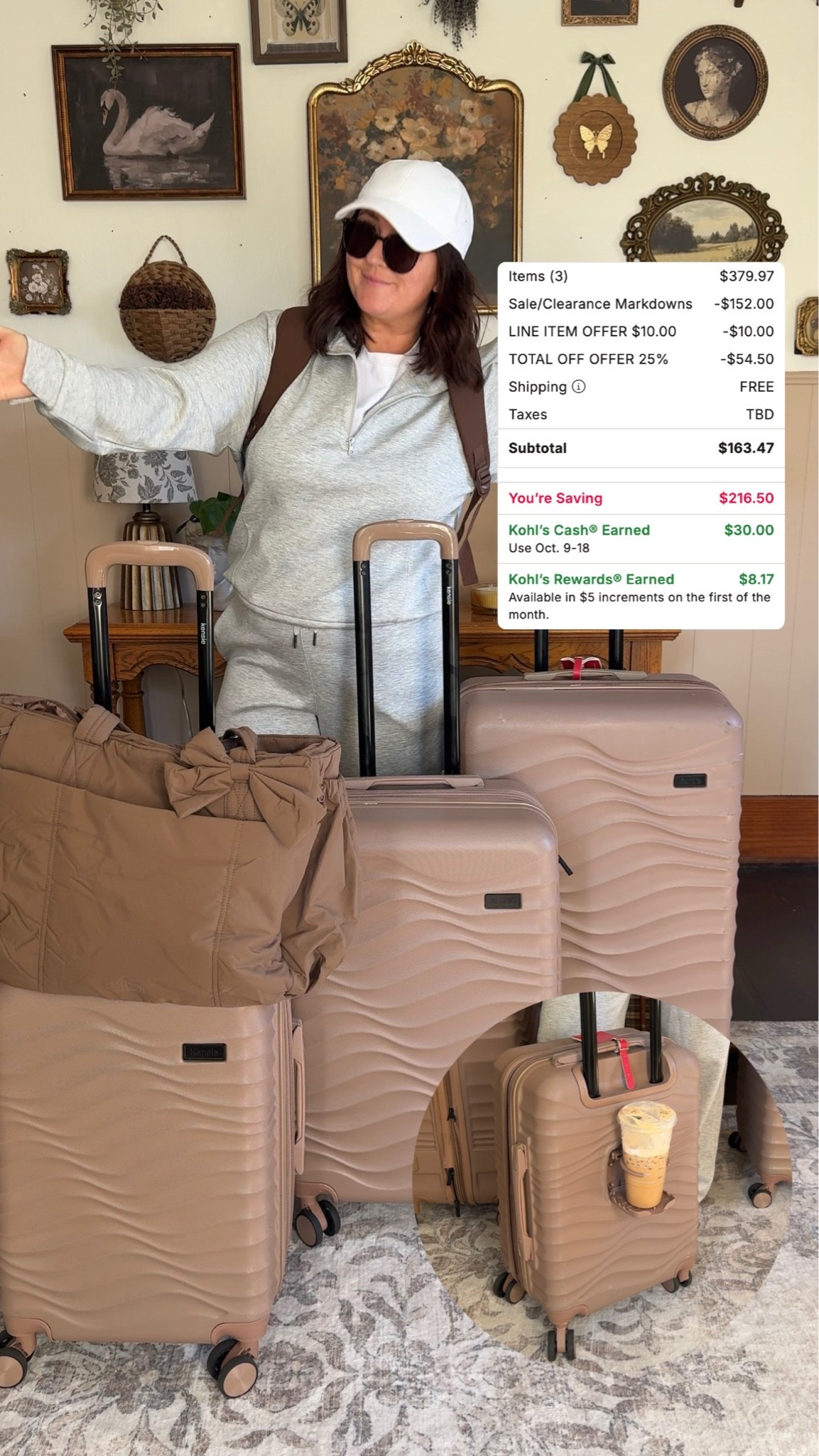 My luggage!! On kohls deal right now and you stack coupons & earn up to $30 kohls cash back!!!