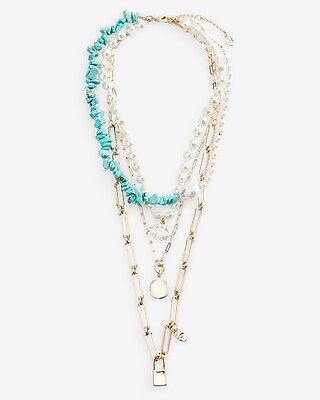Multi-Row Stone and Pearl Layered Necklace | Express