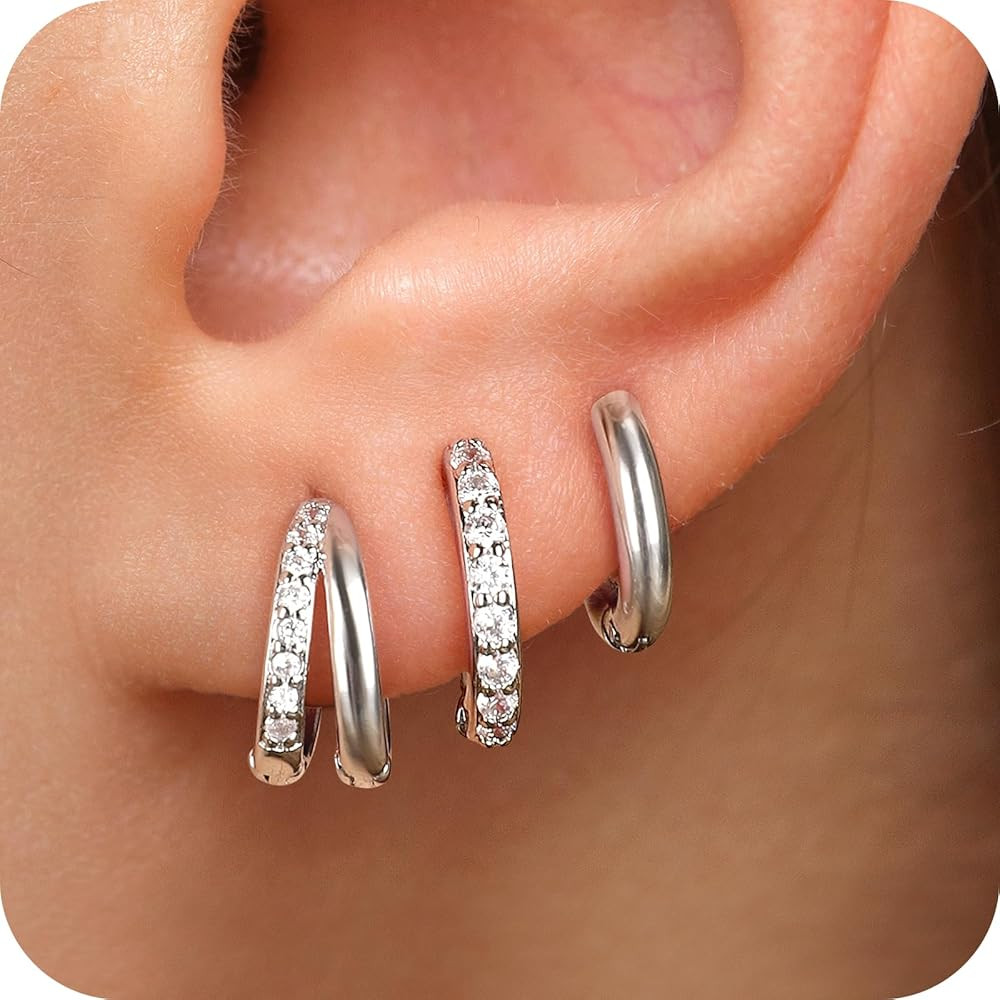 3 Pairs Small Gold Huggie Hoop Earrings Set for Women,14K Gold Plated Hypoallergenic Lightweight ... | Amazon (US)