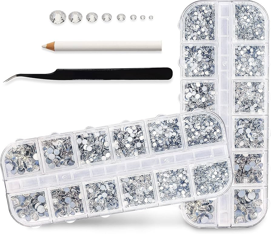 Alourity Rhinestones Set 8250 Pcs in 8 Sizes- Flat Back Rhinestones for Crafts with 2 Storage Box... | Amazon (US)