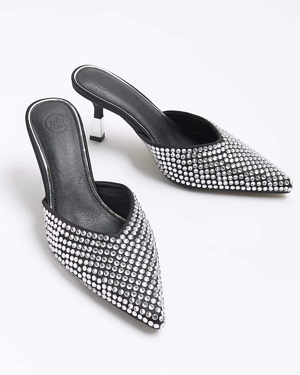 Black diamante mule court shoes | River Island (UK & IE)