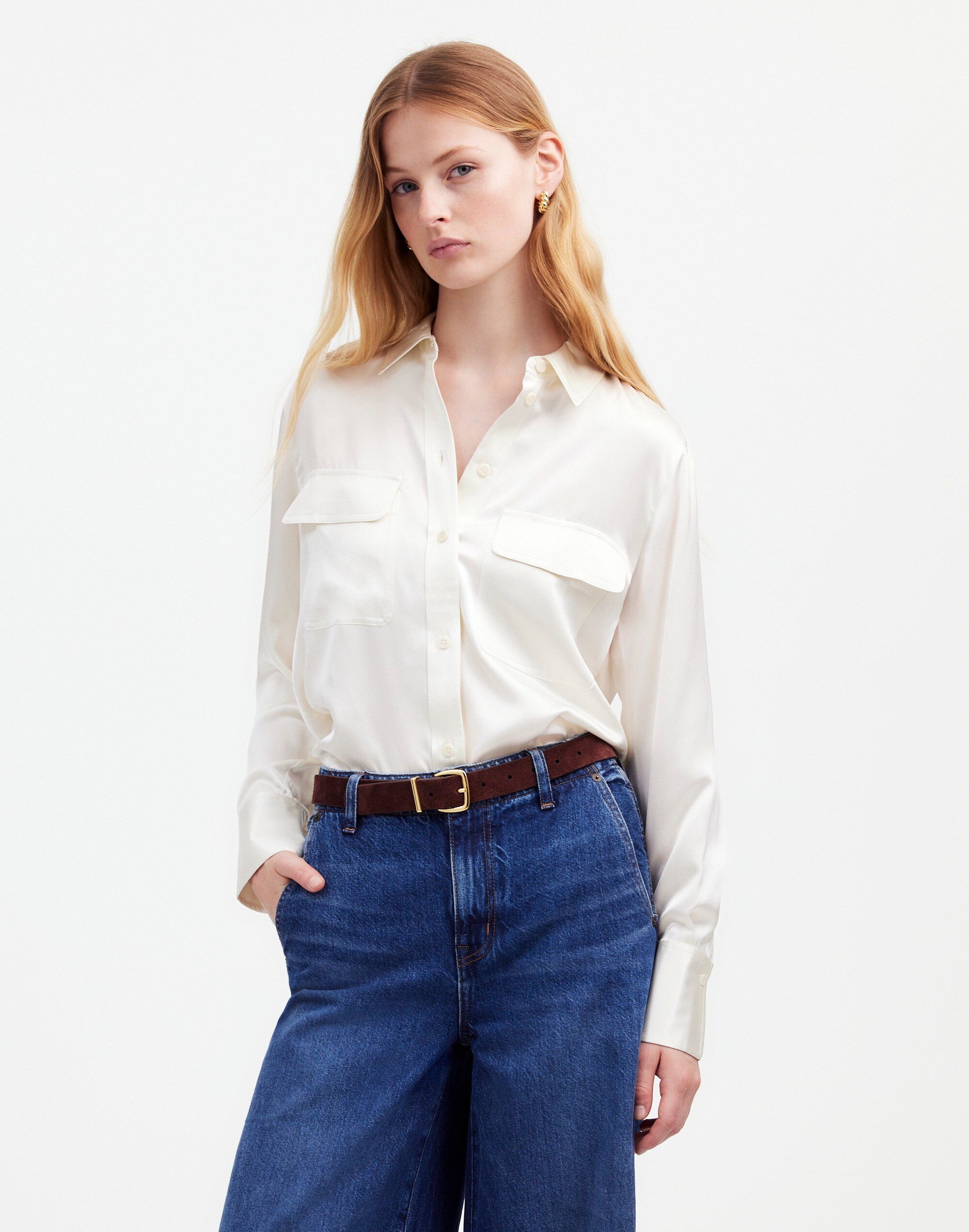 Silk Flap-Pocket Button-Up Shirt | Madewell | Madewell