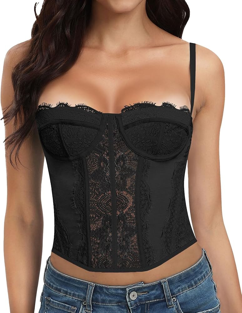 AENLLEY Fashion Lace Bustier Corset Crop Tops for Women with Buckle - Sexy Going Out Top | Amazon (US)