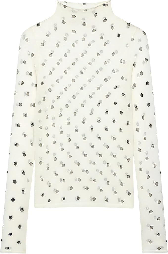 Chevara Women’s Fine Knit Heart Top Mock Neck Long Sleeve Sheer Polka Dot Mesh Blouse See Throu... | Amazon (US)