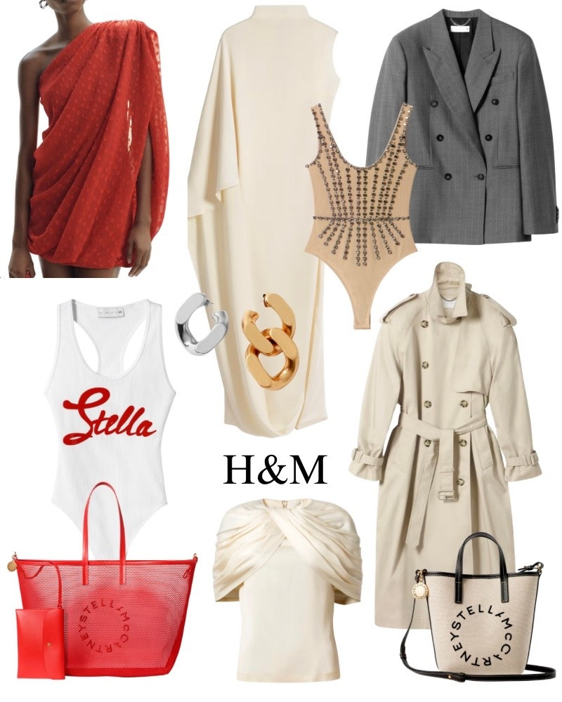 H&M x Stella McCartney collab!! These items are going to go FAST!!! They launch today at 10:00 EST!! trenchcoat, bodysuit, red dress, mesh tote, white blouse, gray blazer, bodysuit, designer deals, silver, and gold earrings.

#LTKWorkwear #LTKMothersDay #LTKSaleAlert