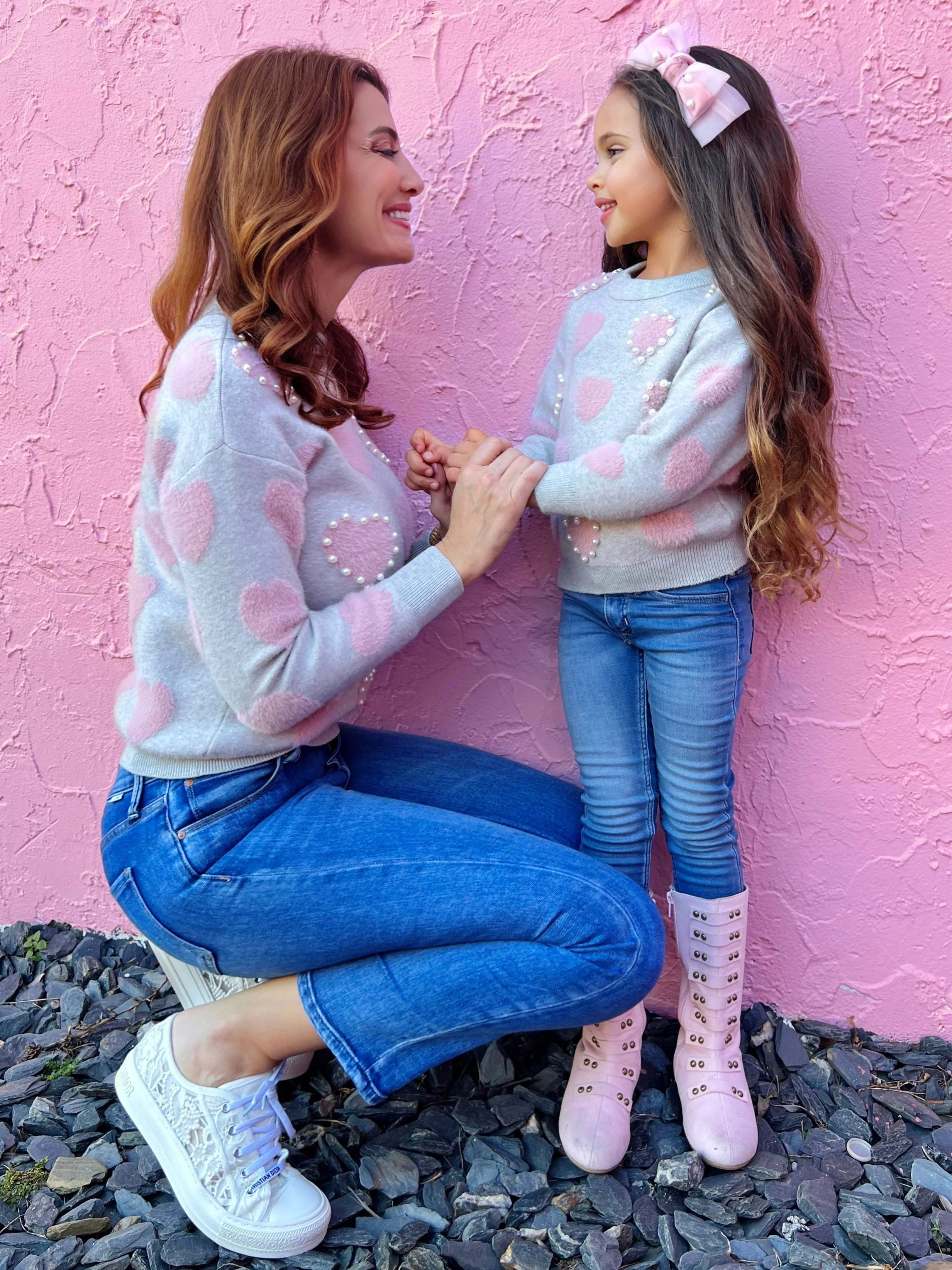 Mommy And Me Lovey-Dovey Pearl Knit Sweater | Mia Belle Girls