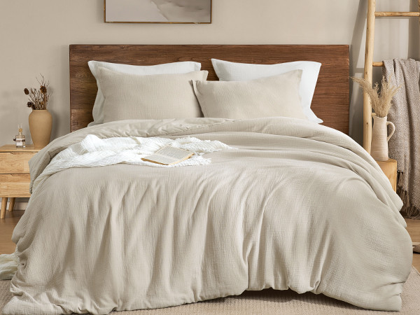 PHF Cotton Muslin Comforter Set Queen Size – Ultra Soft, Breathable & Lightweight Bedding Set for All Seasons, 3 Pieces - 1 Comfy Comforter 90"x90", 2 Pillow Shams 20"x26", Natural | Amazon (US)