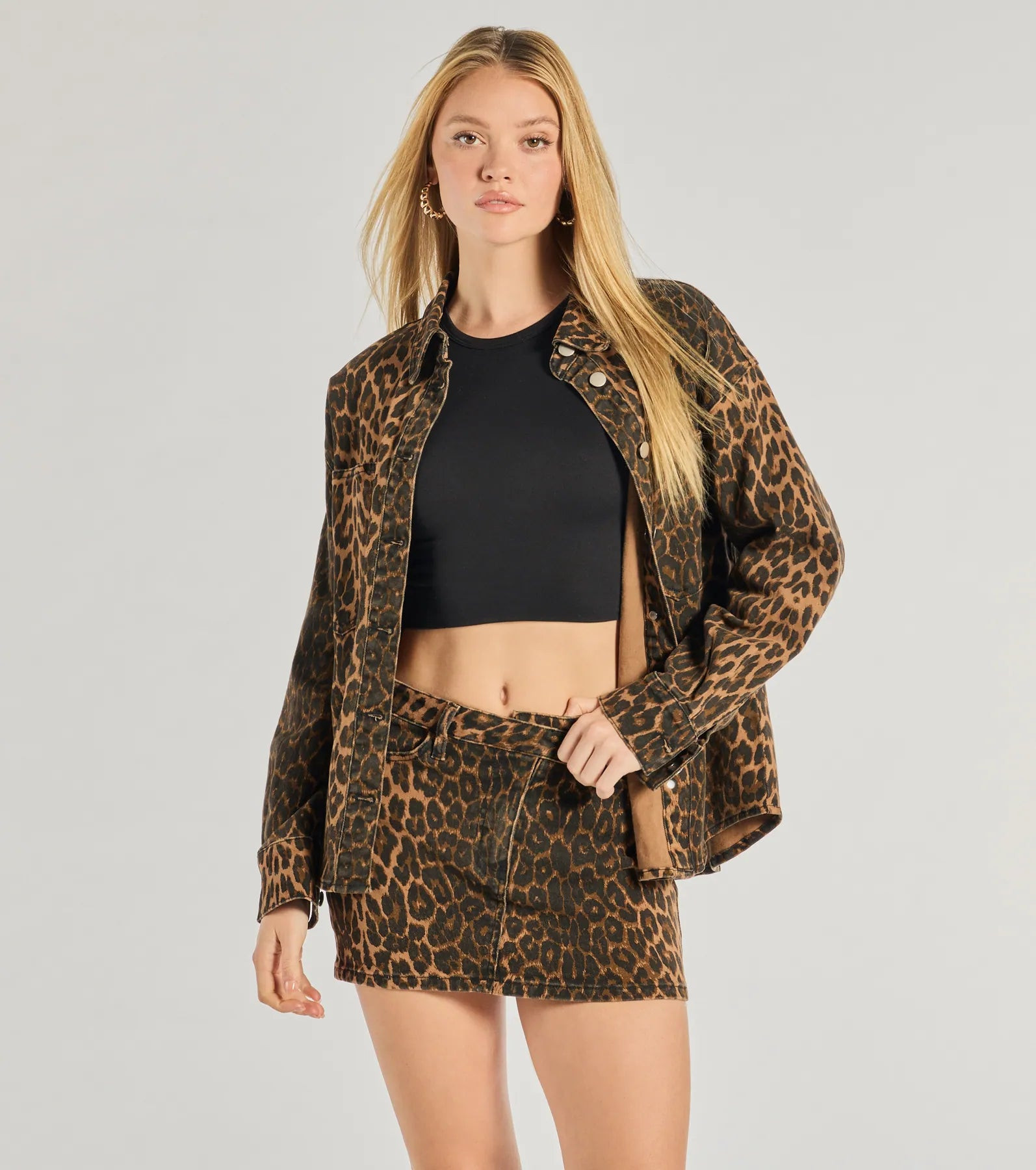 Feeling Fierce Leopard Print Denim Mini Skirt | Windsor Stores