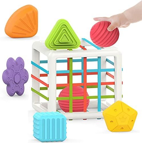 MINGKIDS Montessori Toys for 1 Year Old,Baby Sorter Toy Colorful Cube and 6 Pcs Multi Sensory Sha... | Amazon (US)