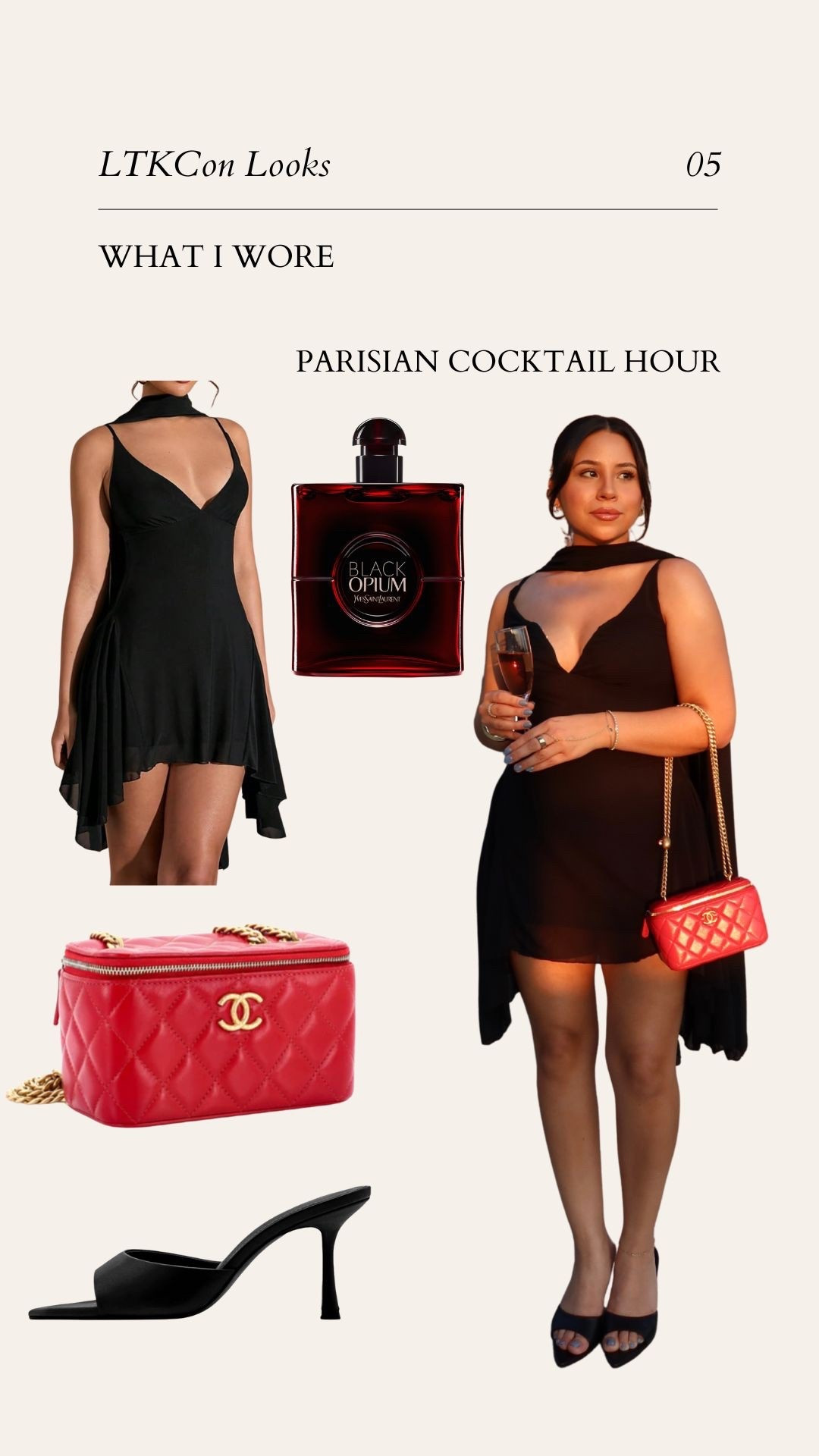 What I wore at LTKCon 
Cocktail hour 
Dress: small 
Heels: 6.5 
Ysl black opium red fragrance perfume 
Chanel red vanity bag 

#LTKStyleTip #LTKSeasonal #LTKFindsUnder100