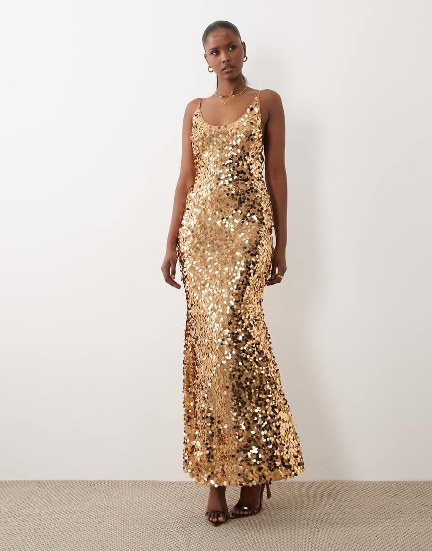 ASOS DESIGN embellished sequin cami scoop maxi dress in gold sequin | ASOS (Global)