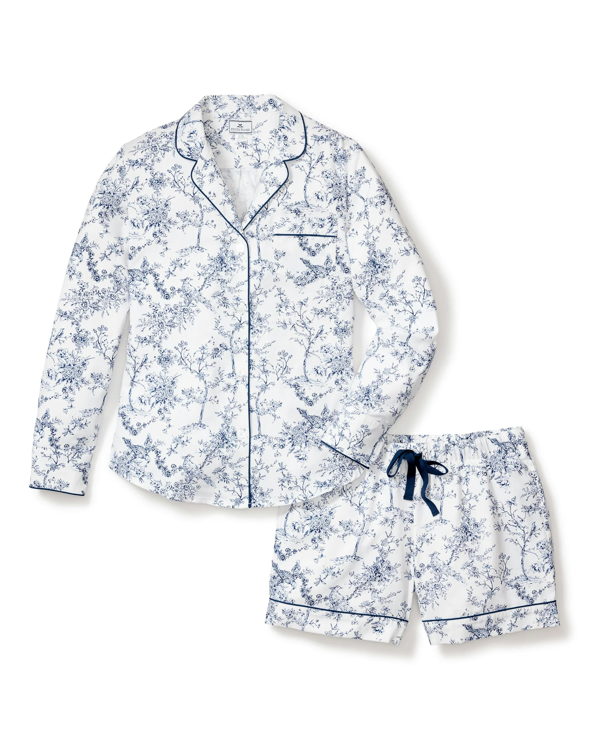 Women's Twill Long Sleeve Short Set in Timeless Toile | Petite Plume